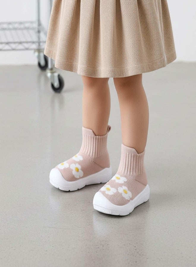 MORENDL Toddler Sock Shoes Baby Walking Shoes Infant Slippers Boys & Girls Non-Slip Sneakers Beige Flower 15-18 Months - Image 2