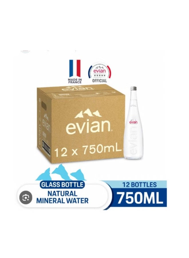 إيفيان Evian Natural Mineral Water Glass - 750ML (Pack of 12) Natural Pack of 12 - Image 1