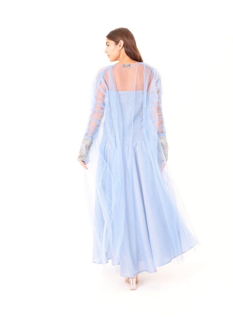 اكسا طقم أنيق مكون من قطعتين بأكمام شفافة فاخرة وتفاصيل ترتر - Image 4