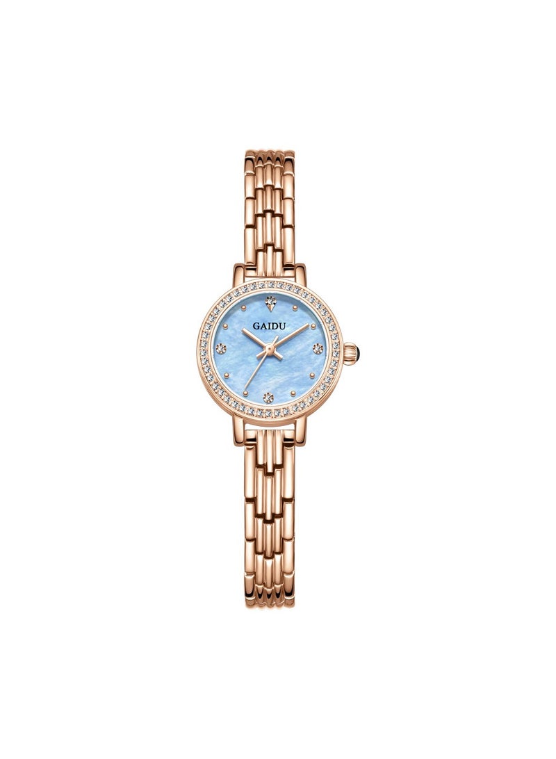 xozgdovg Fashion simple thin quartz watch niche ins wind online celebrity diamond-encrusted waterproof watch /KD8630 rose shell blue steel belt  - Image 1