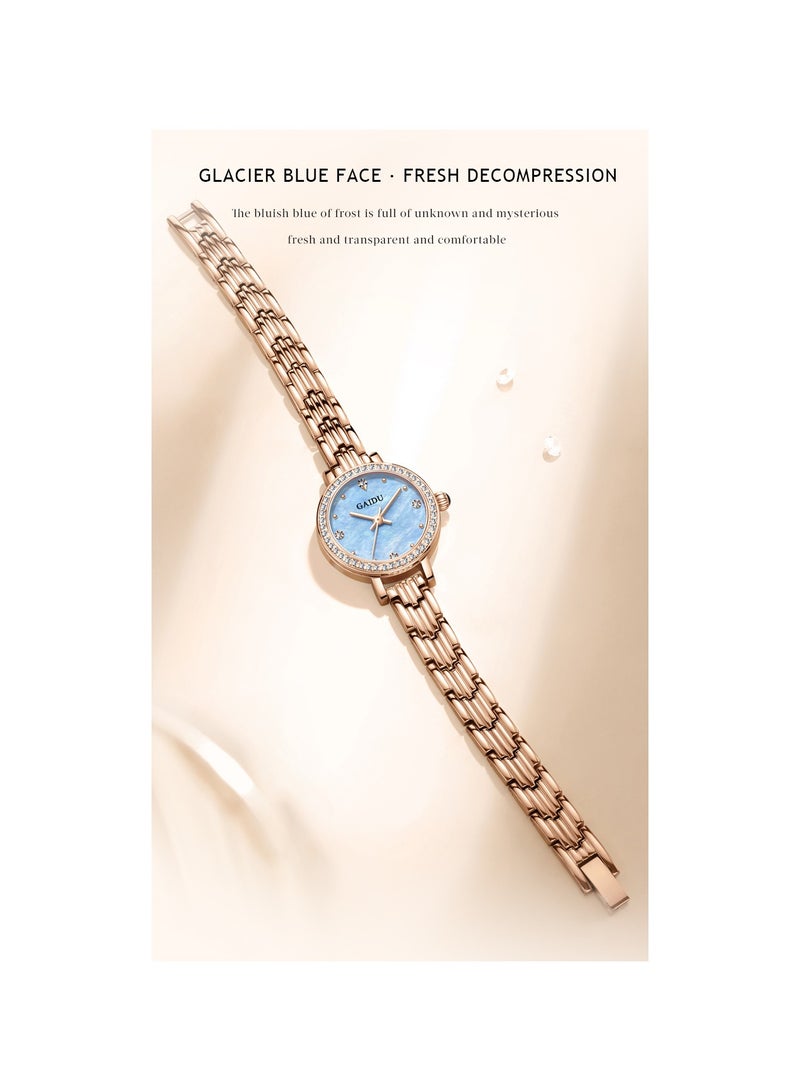 xozgdovg Fashion simple thin quartz watch niche ins wind online celebrity diamond-encrusted waterproof watch /KD8630 rose shell blue steel belt  - Image 3
