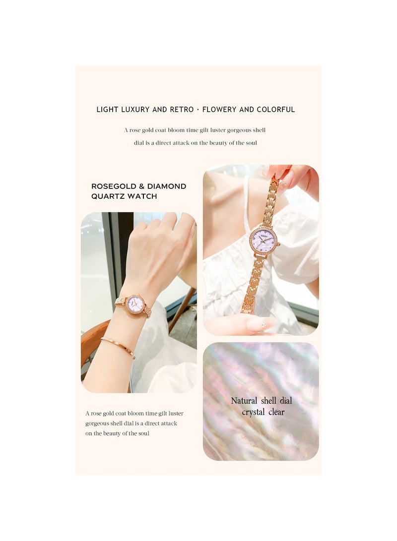 xozgdovg Fashion simple thin quartz watch niche ins wind online celebrity diamond-encrusted waterproof watch /KD8630 rose shell blue steel belt  - Image 2