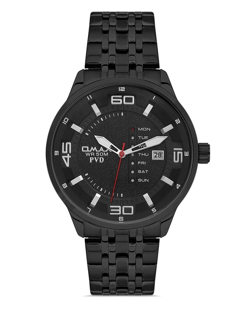 OMAX - Omax Men's Black Sports Luxury Wrist Watch, Watches for Men, Stainless Watches, Steel Band, Date & Day Round Dial, Waterproof Watch, 1 Year Warranty - Image 1