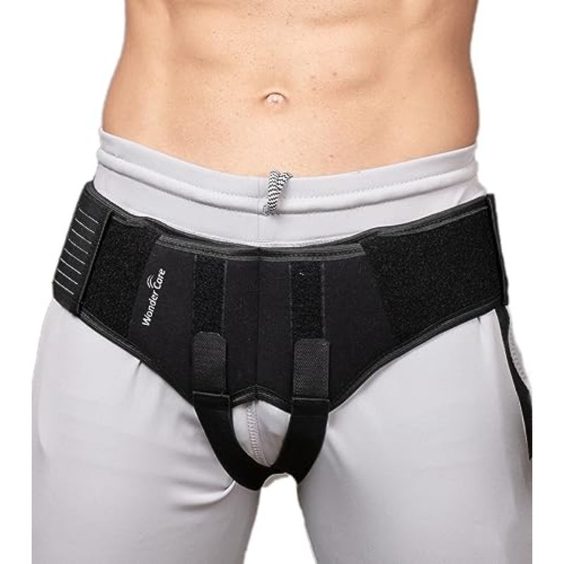 - Inguinal Hernia Support Belt Groin Truss Brace Post Surgery Hernia Pain Relief, Two Compression Pressure Foam Pads, Adjustable Elastic straps-A107 M - Image 1