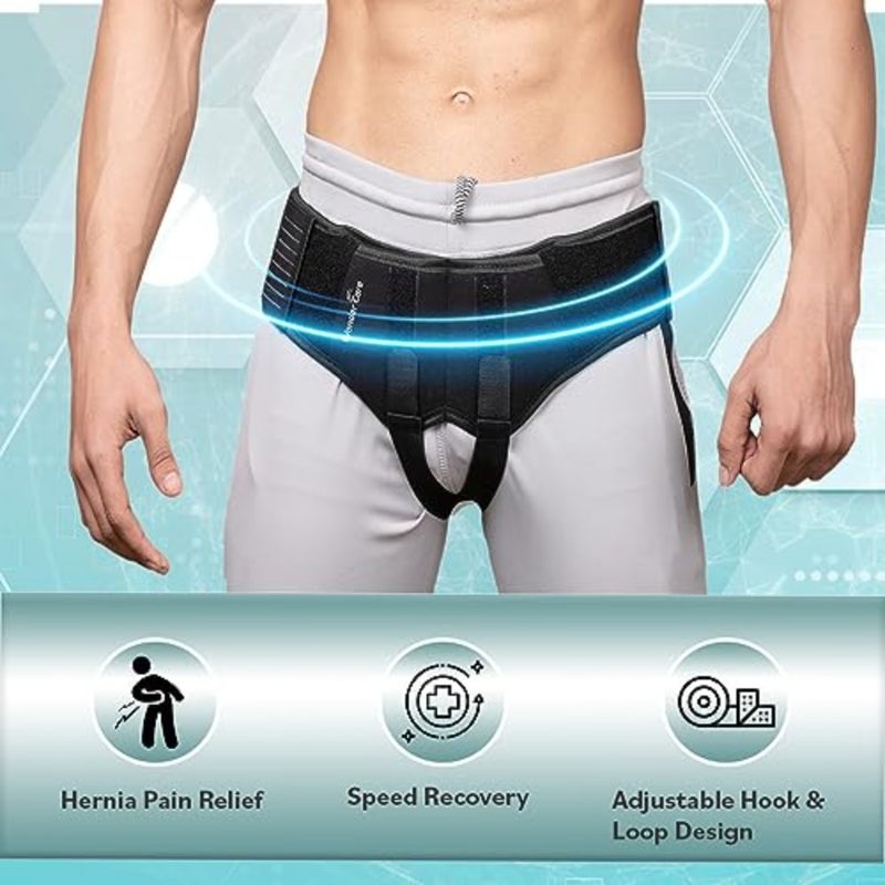 - Inguinal Hernia Support Belt Groin Truss Brace Post Surgery Hernia Pain Relief, Two Compression Pressure Foam Pads, Adjustable Elastic straps-A107 M - Image 3