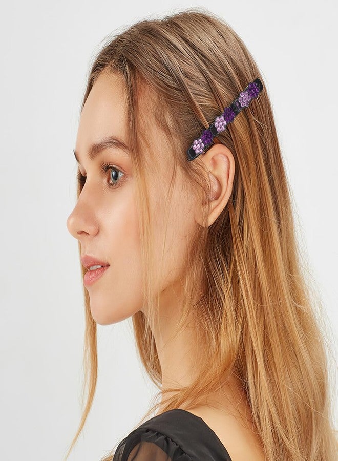 Healeved 8PCS Sparkling Crystal Stone Braided Hair Clips Rhinestone Flower Duckbill Clip with 3 Small Hair Barrettes Elegant Styling Clips for Women Girls - Image 2