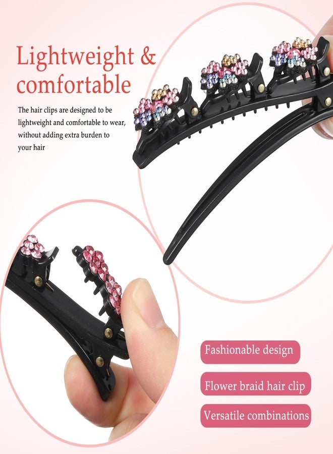 Healeved 8PCS Sparkling Crystal Stone Braided Hair Clips Rhinestone Flower Duckbill Clip with 3 Small Hair Barrettes Elegant Styling Clips for Women Girls - Image 4