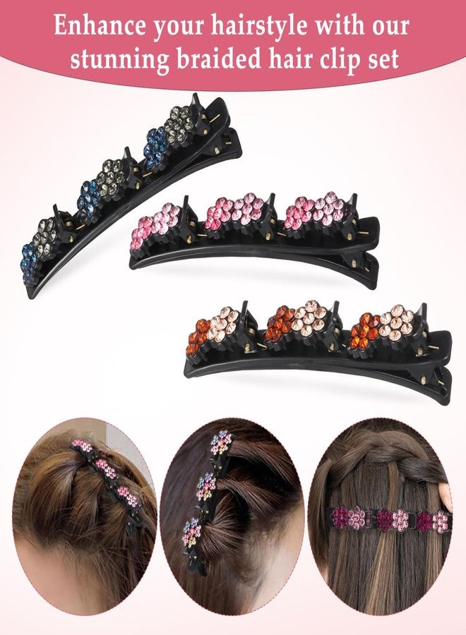 Healeved 8PCS Sparkling Crystal Stone Braided Hair Clips Rhinestone Flower Duckbill Clip with 3 Small Hair Barrettes Elegant Styling Clips for Women Girls - Image 3