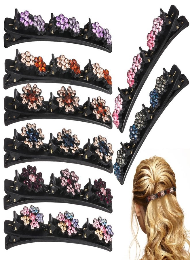 Healeved 8PCS Sparkling Crystal Stone Braided Hair Clips Rhinestone Flower Duckbill Clip with 3 Small Hair Barrettes Elegant Styling Clips for Women Girls - Image 1