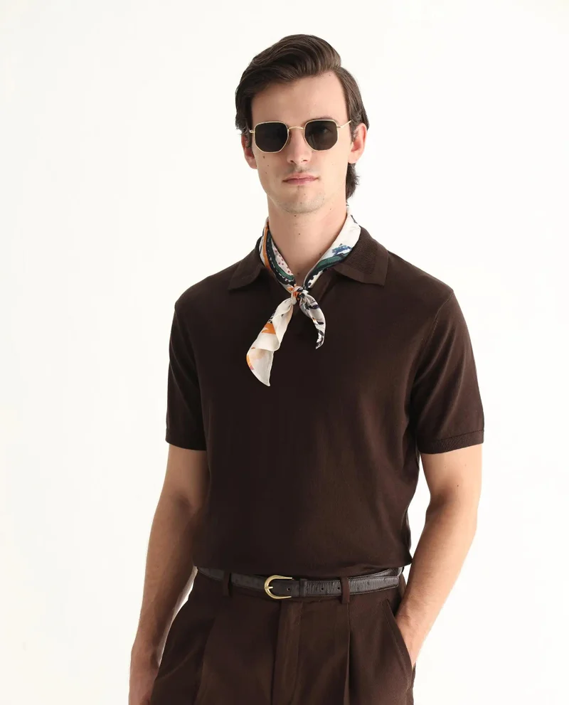 Rare Rabbit Men's Flat Knit Jacquard Collar Polo