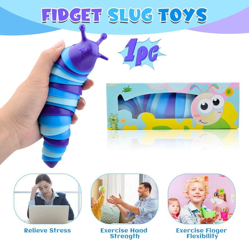 Cevioce Sensory Slug Fidget Toys,Fidget Slug Toys for Adults & Kids Party Favors,1Pc Cute Autism Sensory Toys for Autistic Children,Toddler Toys Age 3+,Travel Toys for 3+ Year Old（Blue） - Image 4