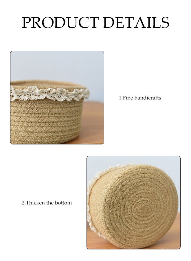 DUNISO 3-Pieces Weaving Storage Basket,Circular Weaving Basket With Lace Trim,Baby Toy Organizer,Miscellaneous Basket,Suit for Storing Snacks,Sundries And Stationery,Clothes And Pants,Brown  - Image 4