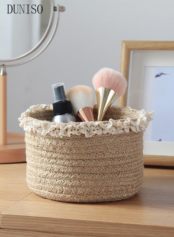 DUNISO 3-Pieces Weaving Storage Basket,Circular Weaving Basket With Lace Trim,Baby Toy Organizer,Miscellaneous Basket,Suit for Storing Snacks,Sundries And Stationery,Clothes And Pants,Brown  - Image 5