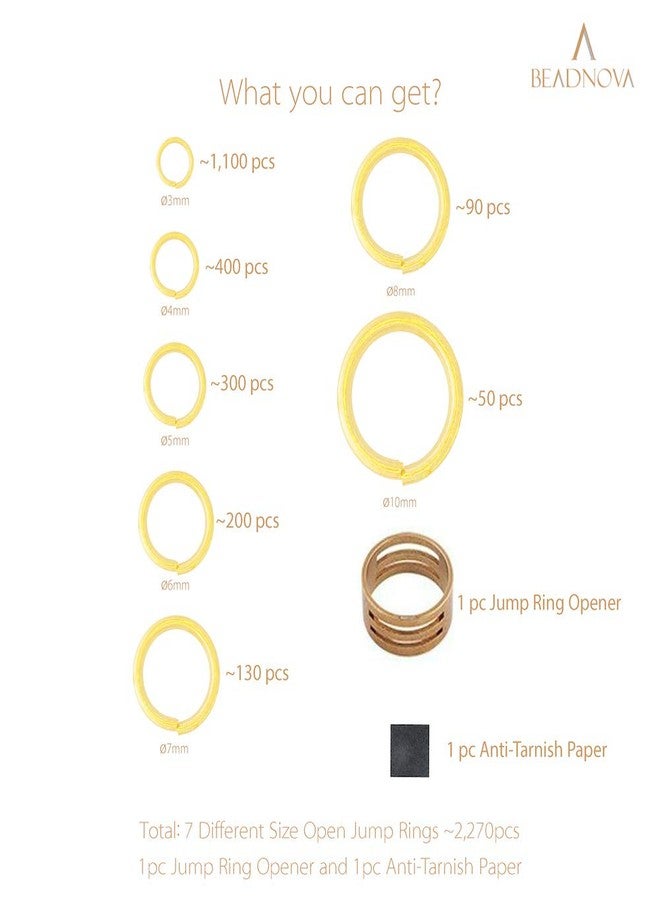 BEADNOVA Open Jump Rings Gold Plated with Jump Ring Opener for Jewelry Making and Keychains (3mm 4mm 5mm 6mm 7mm 8mm 10mm Mix Box Set) - Image 2