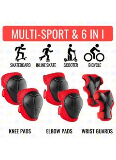 yongsheng Skateboard Knee Pads Set - 6 In 1 Protective Gear Set Knee Pads Elbow Pads and Wrist Guards for Kids Youth Adults Men and Women (S, Candy Apple Red)  - Image 2