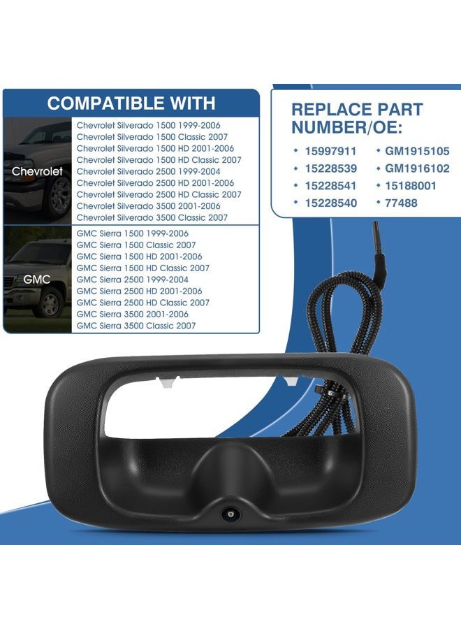 ACAUTO Tailgate Handle Backup Camera Fit for Chevy Silverado GMC Sierra 1500 2500 3500 HD 1999-2007 Classic Tailgate Reversing Rear View Park Assist Camera RCA Plug Replaces 15228539 - Image 2