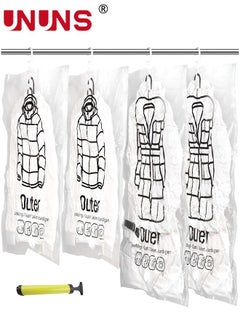 UNUNS Hanging Closet Organizer,4-Pack Hanging Vacuum Space Saver Bag  With Hangers,Vacuum Seal Storage Bag With Suction Pump,Space Bags Vacuum Bag For Sweater,Coat,Suit  - Image 1