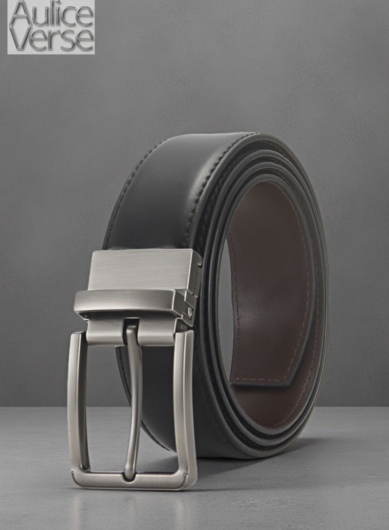 أوليس فيرس  حزام رجالي من الجلد الطبيعي - إبزيم معدني بمشبك مزدوج الجوانب - إكسسوار عادي أنيق للأحذية الرسمية - Image 1