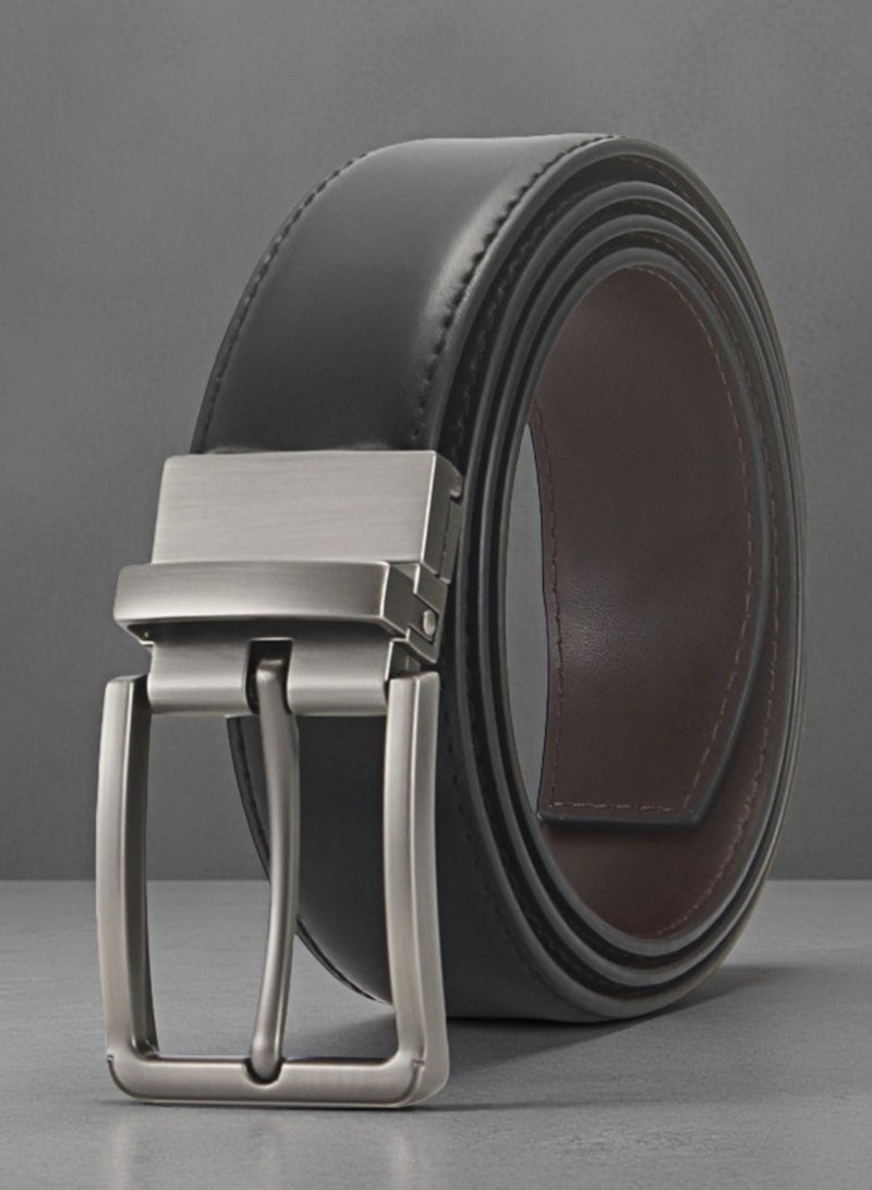 أوليس فيرس  حزام رجالي من الجلد الطبيعي - إبزيم معدني بمشبك مزدوج الجوانب - إكسسوار عادي أنيق للأحذية الرسمية - Image 1