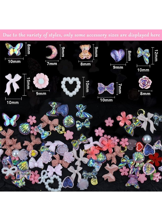 maycreate ® 3D Flower Nail Charms Heart Star Bow Embellishments Acrylic Nail Gems Charms Mixed Ab Resin Rhinestones Pearls Gold Rivets For Manicure Diy Crafts Accessories, Pink - Image 2