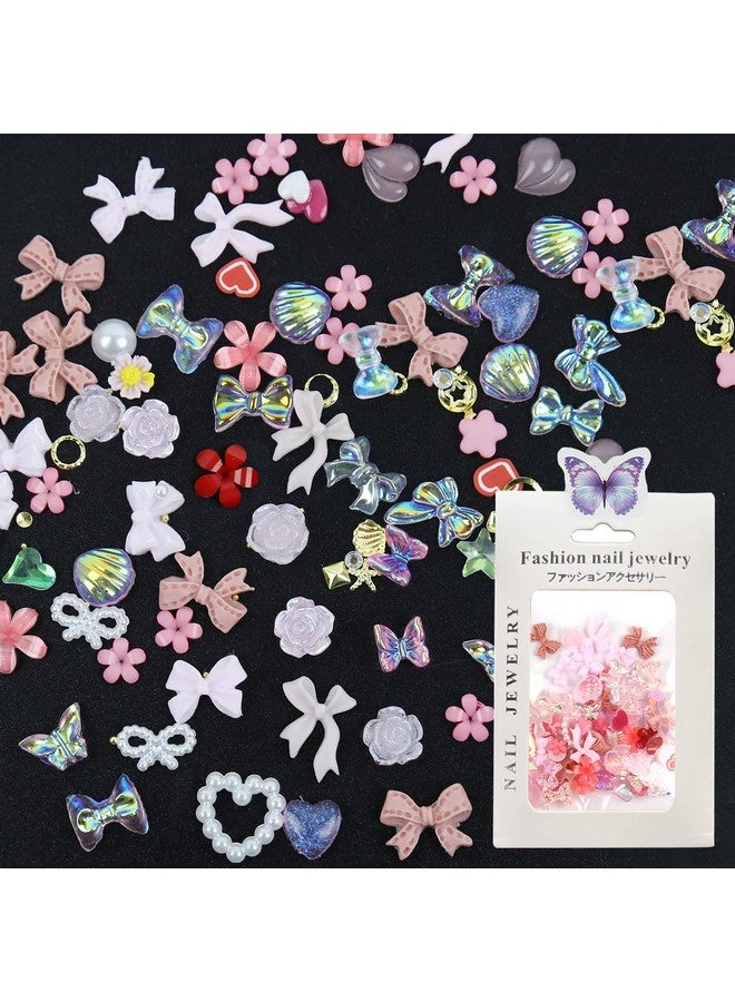 maycreate ® 3D Flower Nail Charms Heart Star Bow Embellishments Acrylic Nail Gems Charms Mixed Ab Resin Rhinestones Pearls Gold Rivets For Manicure Diy Crafts Accessories, Pink - Image 1