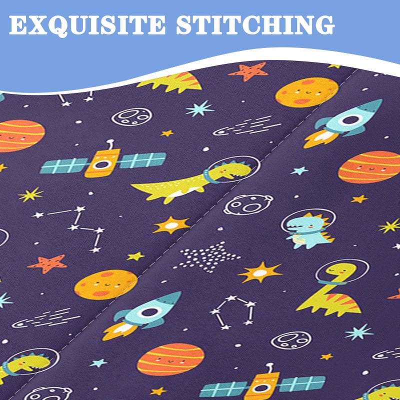 Nesker Twin Zipper Bedding, Astronaut Dinosaur Zipper Bedding Sets for Boys, 3pcs All in on one, Funny Space Dino Planet Kids Comforter Set with Fitted Sheet and 2 Pillowcases - Image 5