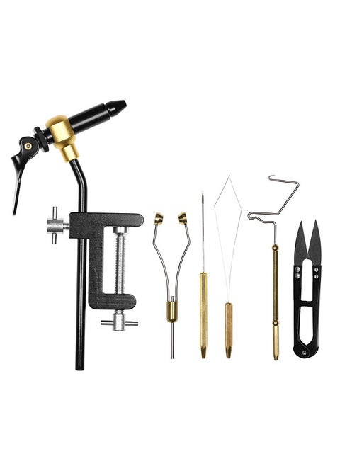 6pcs Fly Tying Tools Combo Kit, Fly Tying Vise, Bobbin Holder, Threader, Needle, Whip Finisher, Scissors