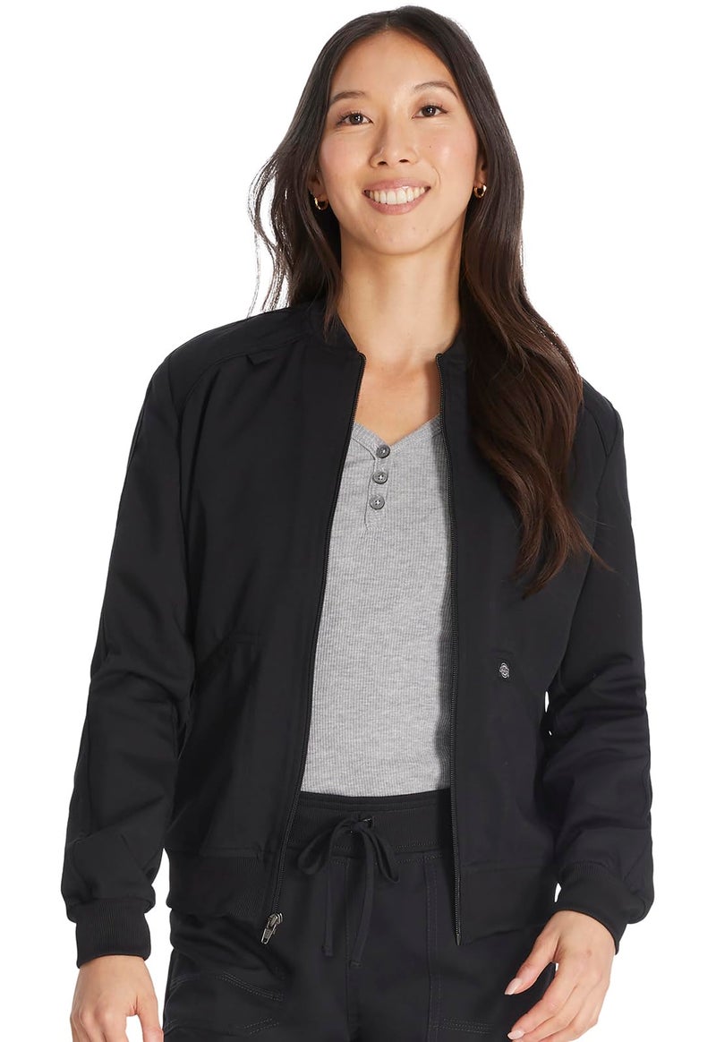Dickies Women Scrub Jacket Zip Front Warm-Up Rib Knit Collar with 2 Welt Pocket DK365, XS, Black - Image 1