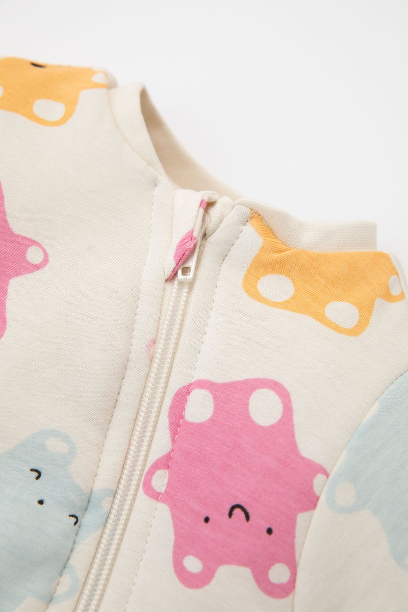 DeFacto White BabyGirl Baby Girl Newborn Zip-Up 1,6 Tog Fiber Patterned Cotton Jumpsuit Casual - Image 2