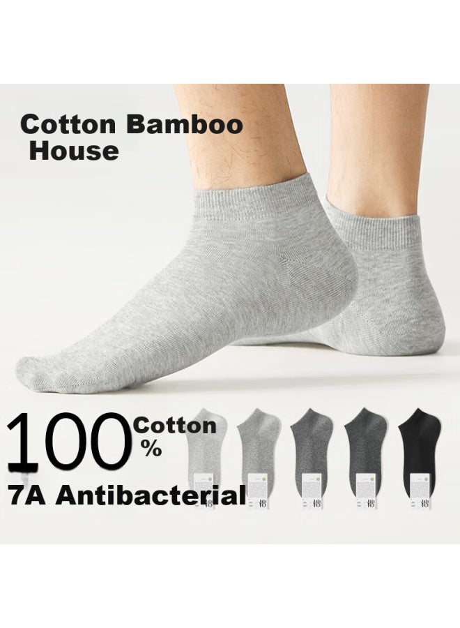 B&C.ROOM Cotton Bamboo House Men's Summer Thin Short Socks 100% Cotton Anti-odor Antibacterial Black And White Non-slip Men's Boat Socks 5 Pairs - Image 1