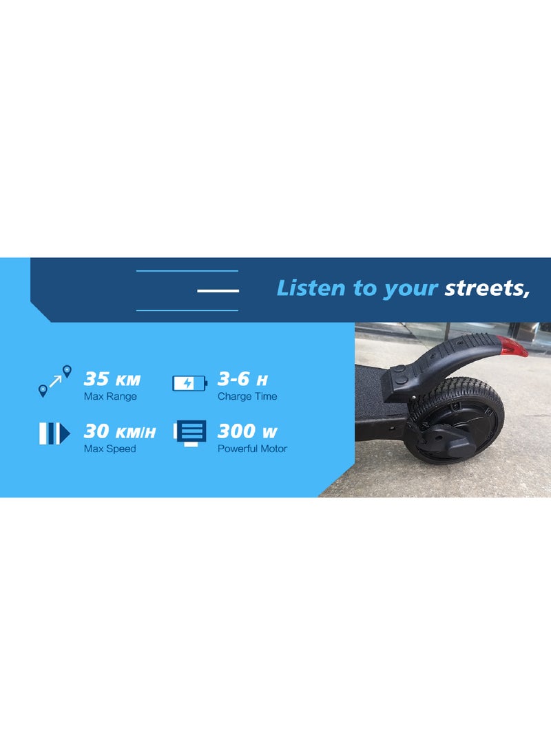 Rock Pow Electric Scooter, 300W Motor, 35 KM Range & 30KM/H, 8-inch Solid Rubber Tires Electric Scooter Adults, Foldable Commuting E Scooter with Cruise Control, Dual Braking System & Shock Absorption  - Image 4