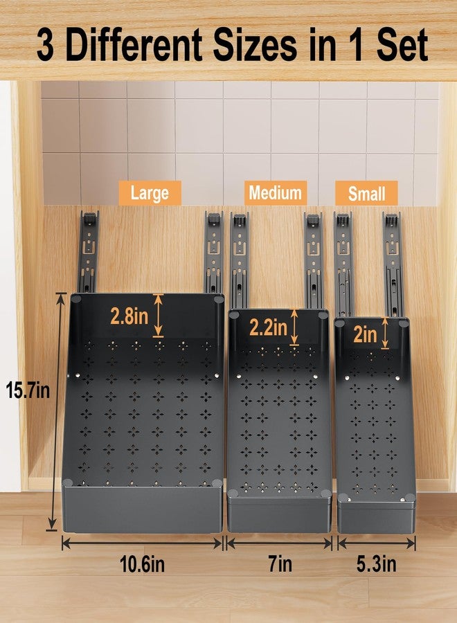 Delamu 3 Pack Pull Out Cabinet Organizer, 15.7"Deep Pull Out Drawers for Cabinets, Slide Out Drawers for Kitchen Cabinets, Bathroom Cabinet Organizer, Pantry (Black) - Image 2