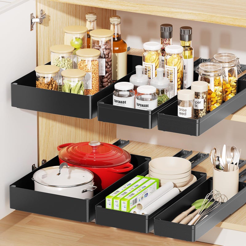 Delamu 3 Pack Pull Out Cabinet Organizer, 15.7"Deep Pull Out Drawers for Cabinets, Slide Out Drawers for Kitchen Cabinets, Bathroom Cabinet Organizer, Pantry (Black) - Image 1