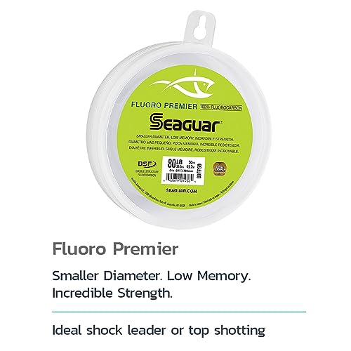Seaguar Fluoro Premier 100% Fluorocarbon Fishing Line DSF, 80lbs, 50yds Break Strength/Length - 80FP50 - Image 2