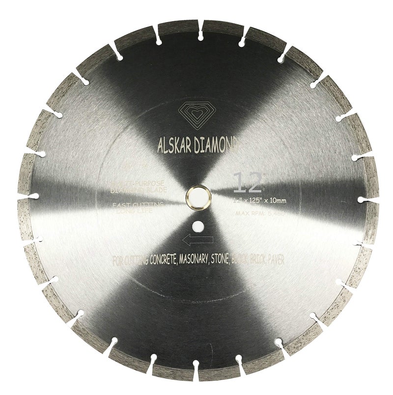 ALSKAR DIAMOND USA ADLSS 12 inch Dry or Wet Cutting General Purpose Segmented High Speed Diamond Saw Blades for Concrete Stone Brick Masonry with Arbor 1"-20mm (12") - Image 1