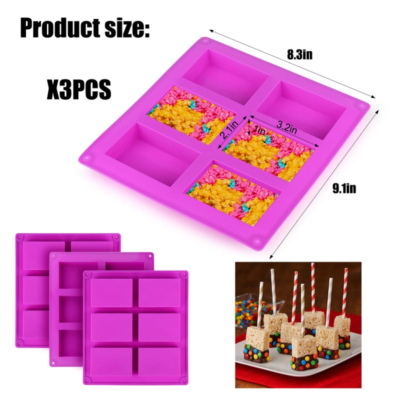 Palksky Rice Snacks Molds for Rice Krispies Treats Baking, 3pcs 6-Cavityrice Cereal Bars Trays for Crispy Treat Making, Candy Making Supplies for Chocolate Brownie Cornbread Pudding Butter Mould - Image 5