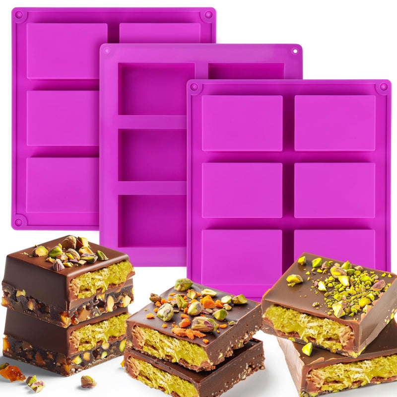Palksky Rice Snacks Molds for Rice Krispies Treats Baking, 3pcs 6-Cavityrice Cereal Bars Trays for Crispy Treat Making, Candy Making Supplies for Chocolate Brownie Cornbread Pudding Butter Mould - Image 4