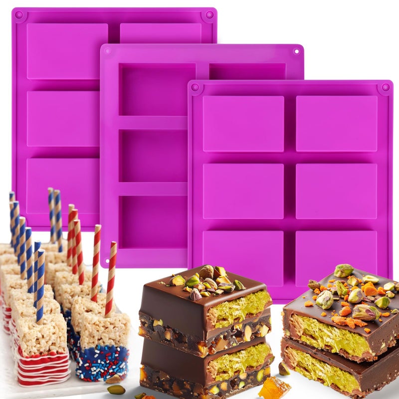 Palksky Rice Snacks Molds for Rice Krispies Treats Baking, 3pcs 6-Cavityrice Cereal Bars Trays for Crispy Treat Making, Candy Making Supplies for Chocolate Brownie Cornbread Pudding Butter Mould - Image 1