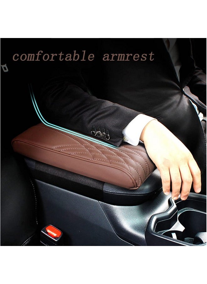 AUTOMAZE - Automaze Center Console Arm-rest Cover Pad With Mobile Pocket Universal Fit for SUV/Truck/Car, Car Armrest Seat Box Cover, Leather Auto Armrest Cover (Brown) - Image 1