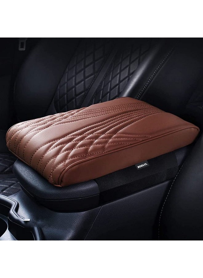 AUTOMAZE - Automaze Center Console Arm-rest Cover Pad With Mobile Pocket Universal Fit for SUV/Truck/Car, Car Armrest Seat Box Cover, Leather Auto Armrest Cover (Brown) - Image 1