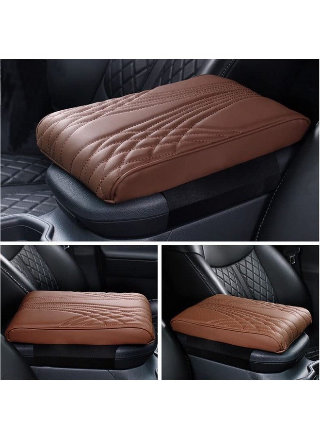 AUTOMAZE - Automaze Center Console Arm-rest Cover Pad With Mobile Pocket Universal Fit for SUV/Truck/Car, Car Armrest Seat Box Cover, Leather Auto Armrest Cover (Brown) - Image 1