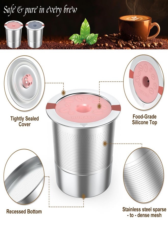 كبسولات قهوة قابلة لإعادة التعبئة من نوع K-Cup: كبسولات K-Cup معدنية قابلة لإعادة الاستخدام من الفولاذ المقاوم للصدأ لماكينات Keurig المعدنية - لون وردي ورمادي. فلتر قهوة قابل لإعادة الاستخدام لماكينات Keurig 1.0 و 2.0 - صديق للبيئة، بتقنية Stratum Flow. - Image 4