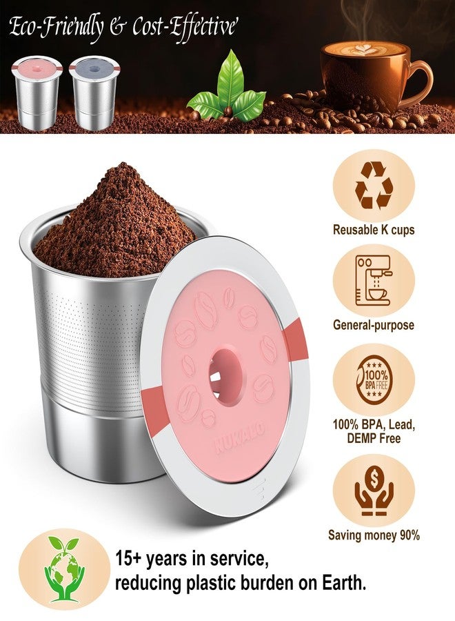 كبسولات قهوة قابلة لإعادة التعبئة من نوع K-Cup: كبسولات K-Cup معدنية قابلة لإعادة الاستخدام من الفولاذ المقاوم للصدأ لماكينات Keurig المعدنية - لون وردي ورمادي. فلتر قهوة قابل لإعادة الاستخدام لماكينات Keurig 1.0 و 2.0 - صديق للبيئة، بتقنية Stratum Flow. - Image 5