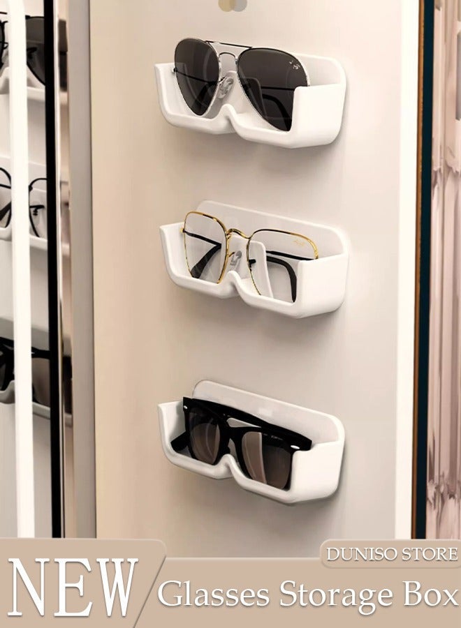 DUNISO 3PCS Glasses Storage Box Sunglasses Organizer Case Wall Hanging Punch-free Decorative Glasses Case Sunglasses Storage Rack White for Women Men - Image 1