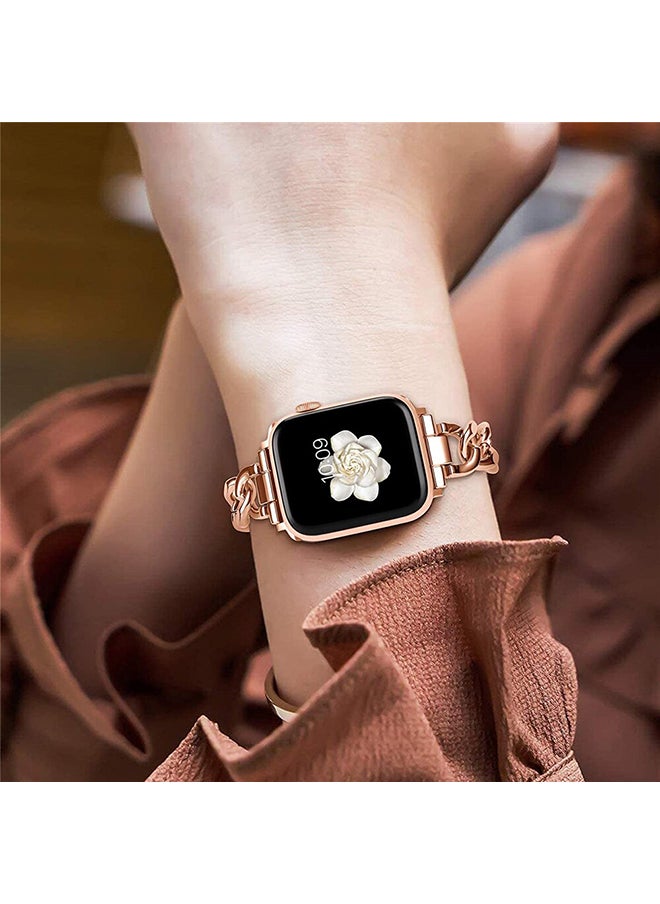 O Ozone - Stainless Steel Bands For Apple Watch Series 10 9 8 7 6 5 4 SE 38/40/41/42mm Cool Chain Metal Bracelet Smartwatch Band- Rose Gold - Image 1