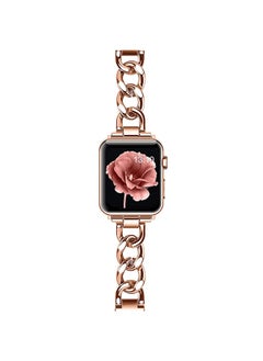 Stainless Steel Bands For Apple Watch Series 10 9 8 7 6 5 4 SE 38/40/41/42mm Cool Chain Metal Bracelet Smartwatch Band- Rose Gold