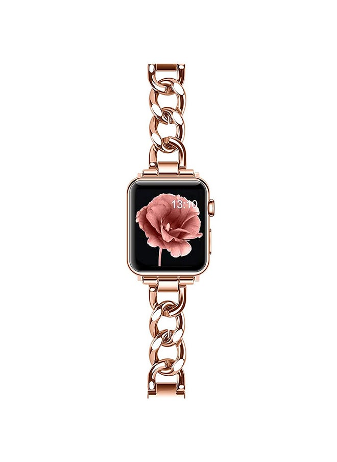 O Ozone - Stainless Steel Bands For Apple Watch Series 10 9 8 7 6 5 4 SE 38/40/41/42mm Cool Chain Metal Bracelet Smartwatch Band- Rose Gold - Image 1
