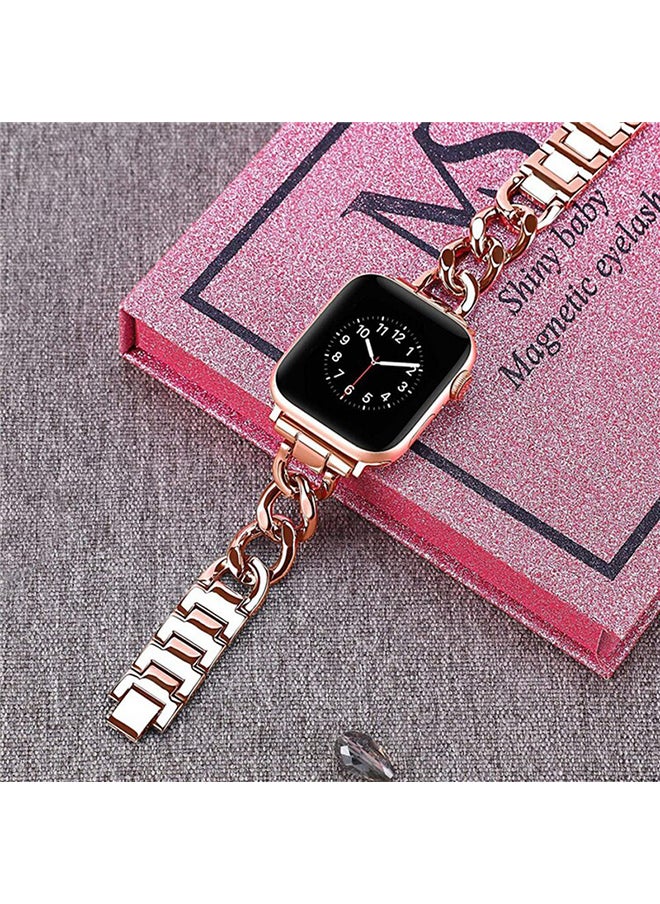O Ozone - Stainless Steel Bands For Apple Watch Series 10 9 8 7 6 5 4 SE 38/40/41/42mm Cool Chain Metal Bracelet Smartwatch Band- Rose Gold - Image 1