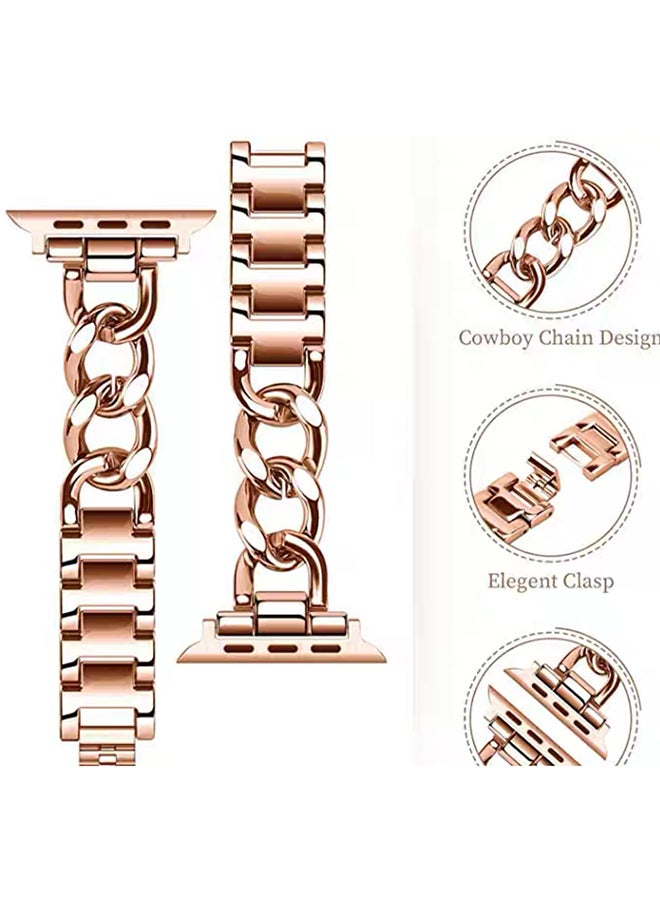 O Ozone - Stainless Steel Bands For Apple Watch Series 10 9 8 7 6 5 4 SE 38/40/41/42mm Cool Chain Metal Bracelet Smartwatch Band- Rose Gold - Image 1