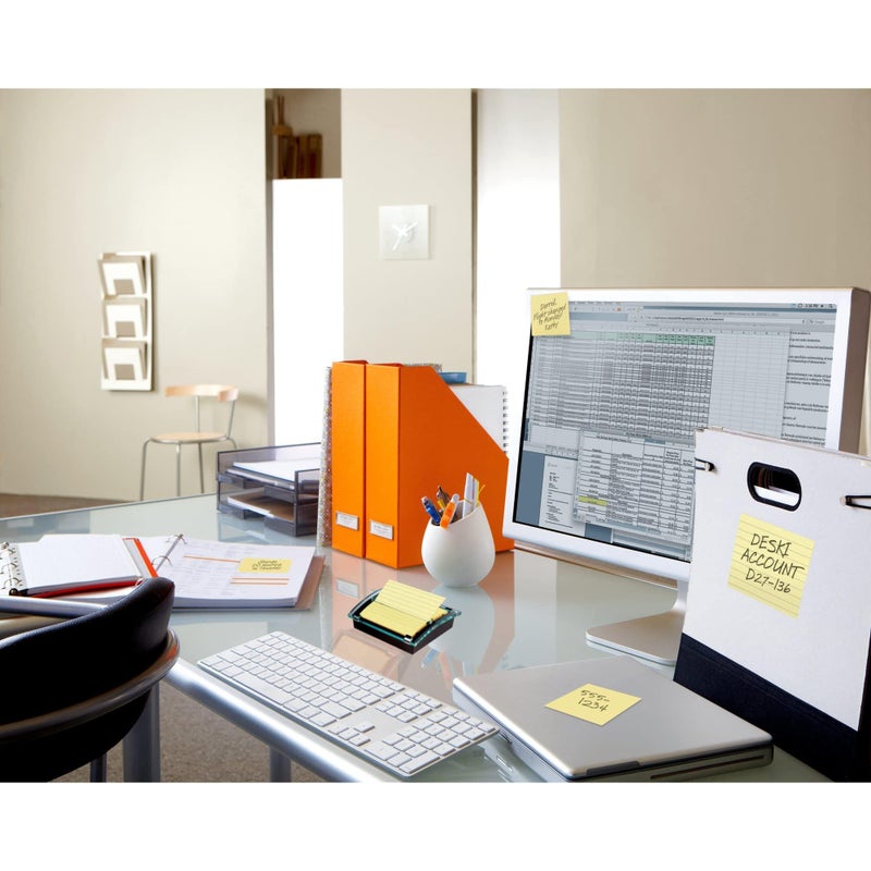 Post-it Note Dispenser, Sticky Note Holder, Black Base, Clear Top, Includes 50 Sheets of 3 in x 3 in Canary Yellow Pop-Up Notes, Classroom or Office Supplies - Image 2
